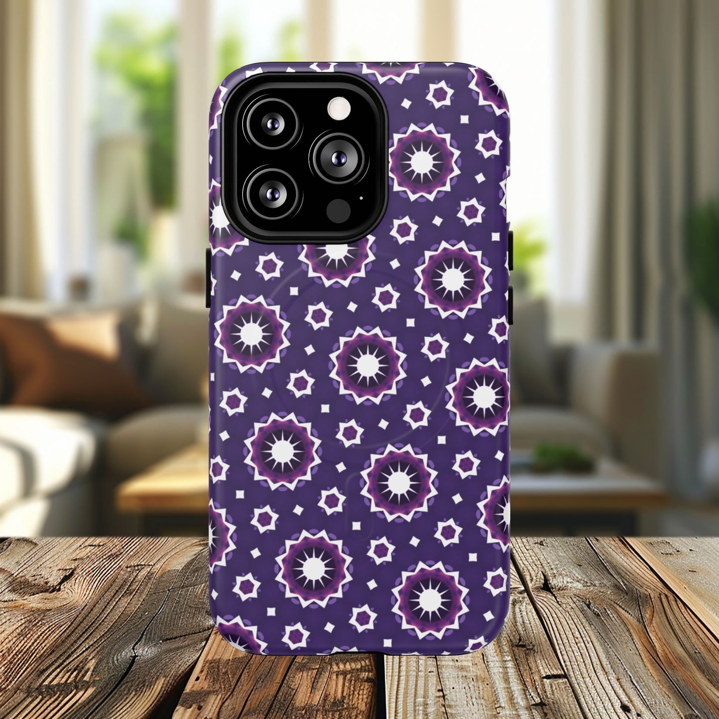 Violet Nova Bloom Stylish Tough Magnetic iPhone Case, Purple Floral iPhone Cover, Durable Cell iPhone Protector, Gift for Her, Mother's Gift