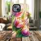 Tulip Glow Tough iPhone Magnetic Case, Floral Design, Spring Gift, Durable Protection, Smartphone Accessories, MagSafe Accessories, Stained Glass Tulip Gift