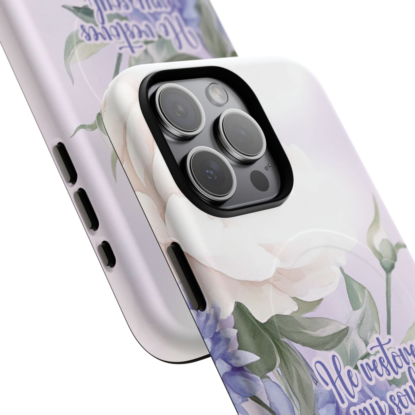 He Restores My Soul Tough iPhone Magnetic Cases, Christian Gift, MagSafe® iPhone® Tough Case, iPhone 13, 14, iPhone 15, iPhone 16, 17, Pro, Pro Max, Plus
