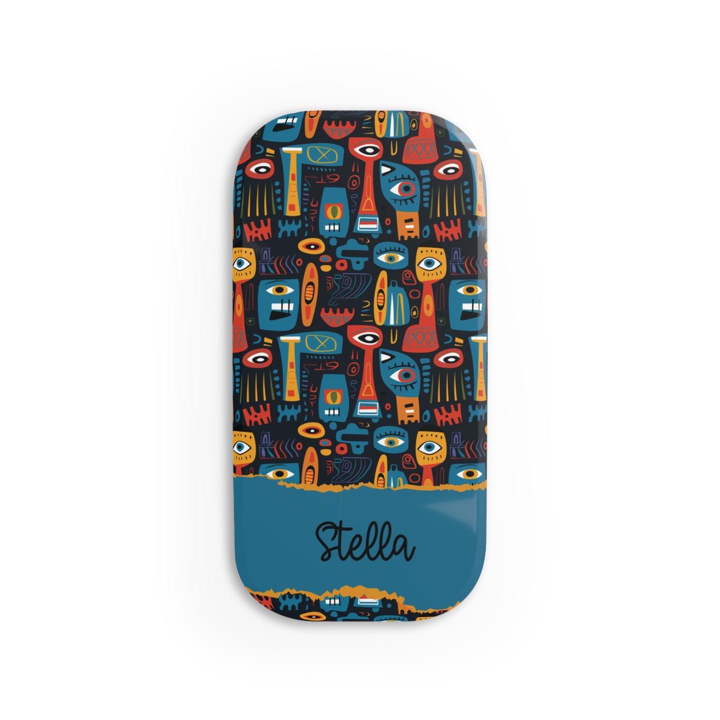 Personalized Phone Grip – Colorful Abstract Faces Design (Custom Name)