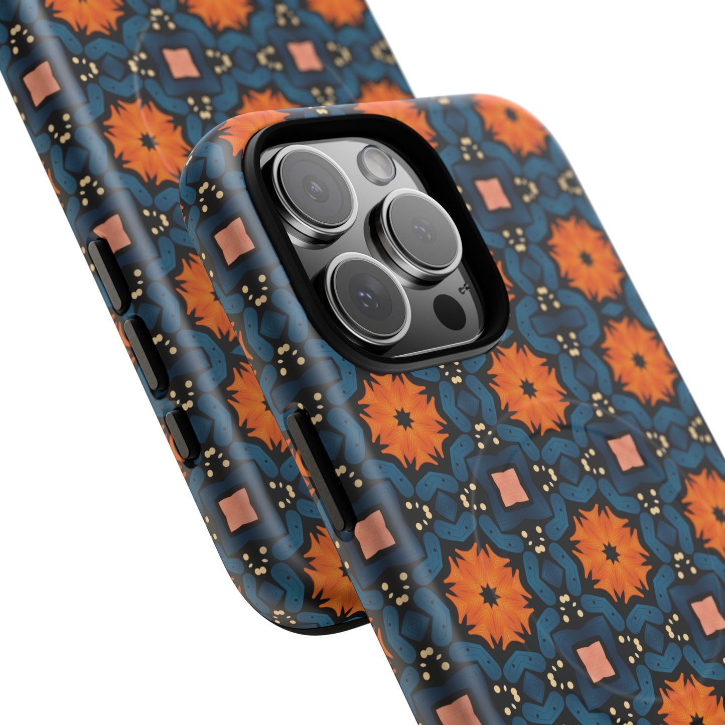 Saffron Tile Bloom Vibrant Floral Tough Magnetic iPhone Case, Durable iPhone Cover, Gift for Her, Floral Design, Unique iPhone Protection.