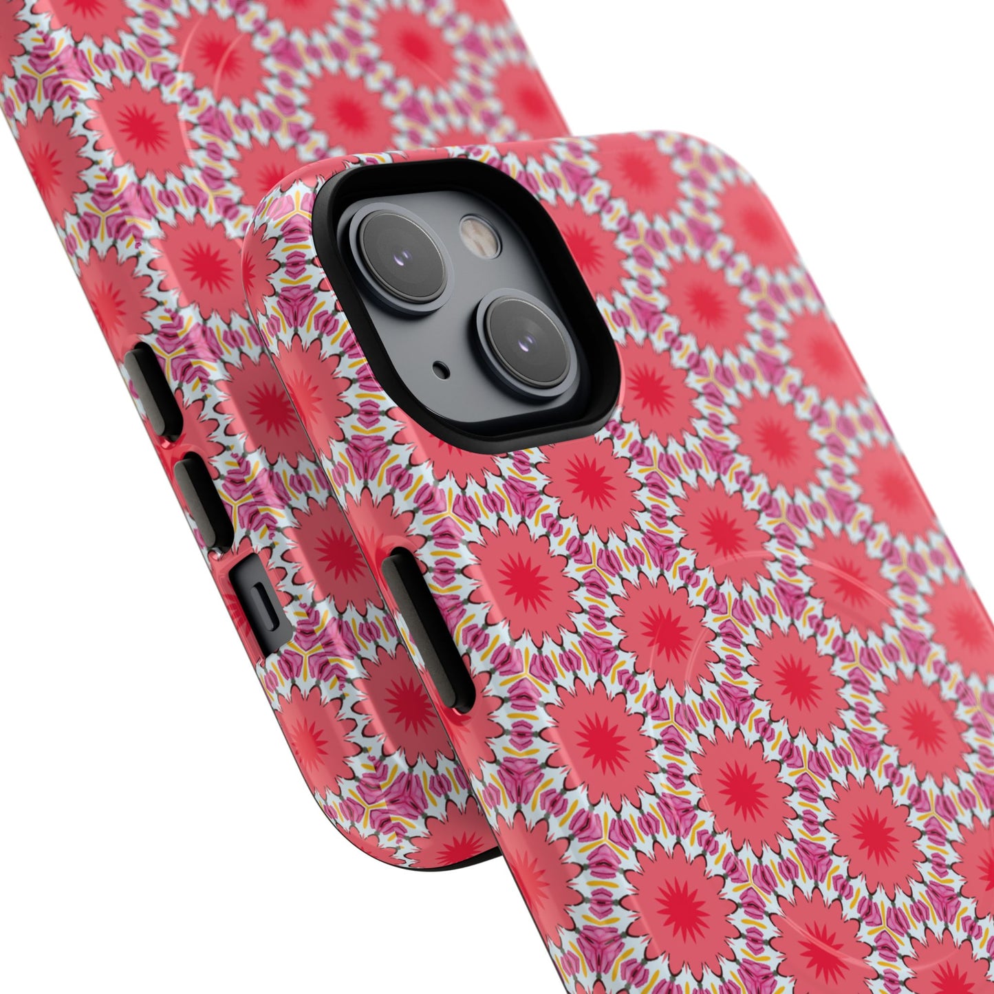 Roseburst Mosaic Vibrant Flower Pattern iPhone Case, Stylish iPhone Cover, Tough Magnetic Case, Floral Gift, Trendy Accessory for Her