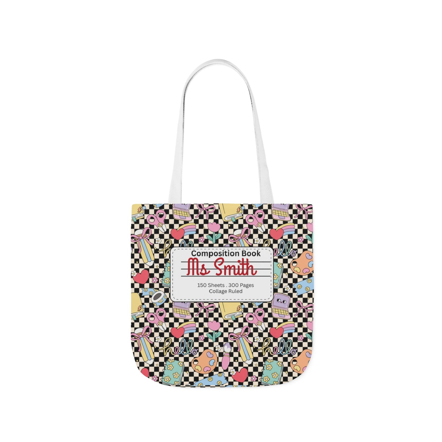Personalized Black Doodle Daydream Composition Book Inspired Canvas Tote Bag with Colorful Straps, Cute School Bag, Eco-Friendly Tote, Back to School Shopping Bag, Teacher Gift Idea