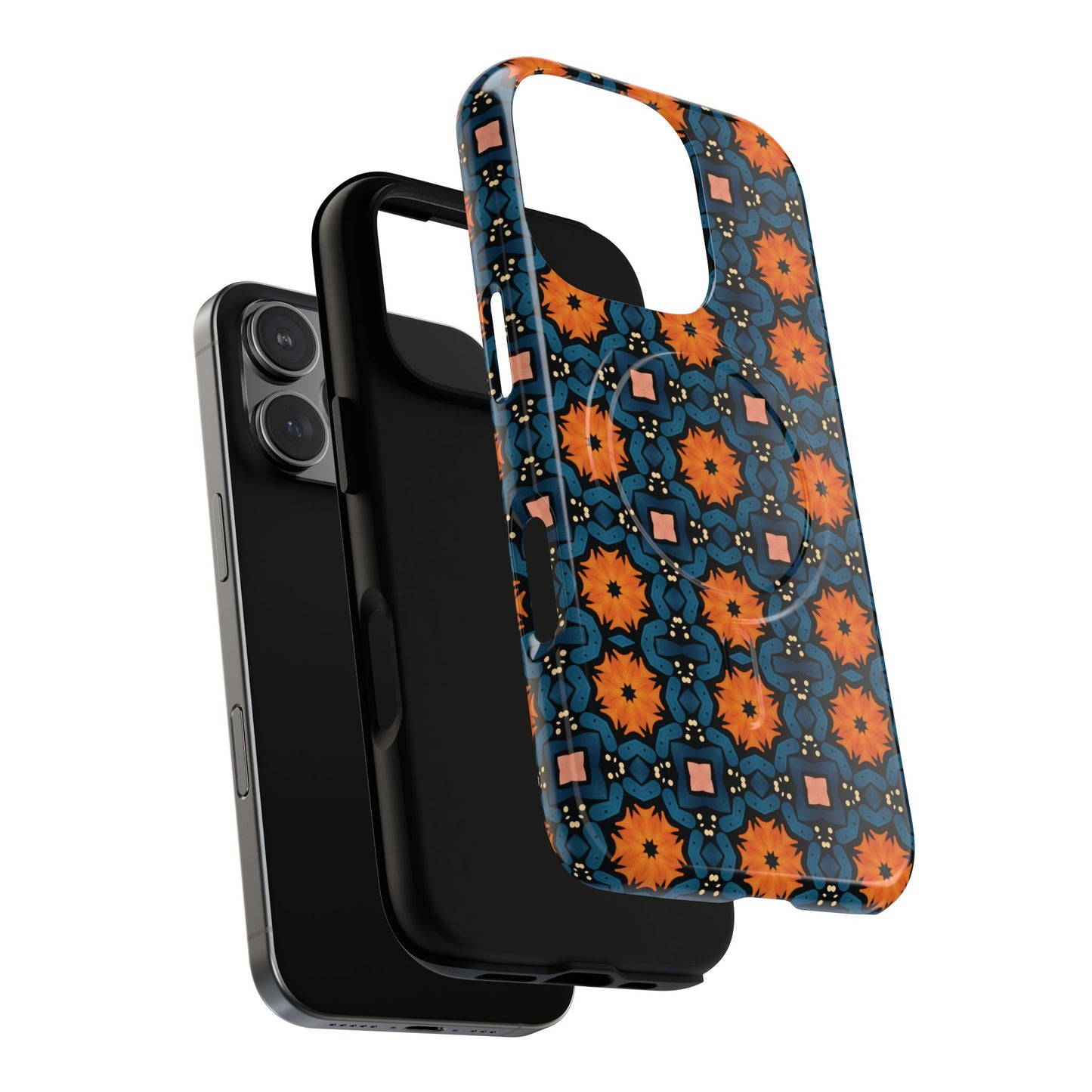 Saffron Tile Bloom Vibrant Floral Tough Magnetic iPhone Case, Durable iPhone Cover, Gift for Her, Floral Design, Unique iPhone Protection.