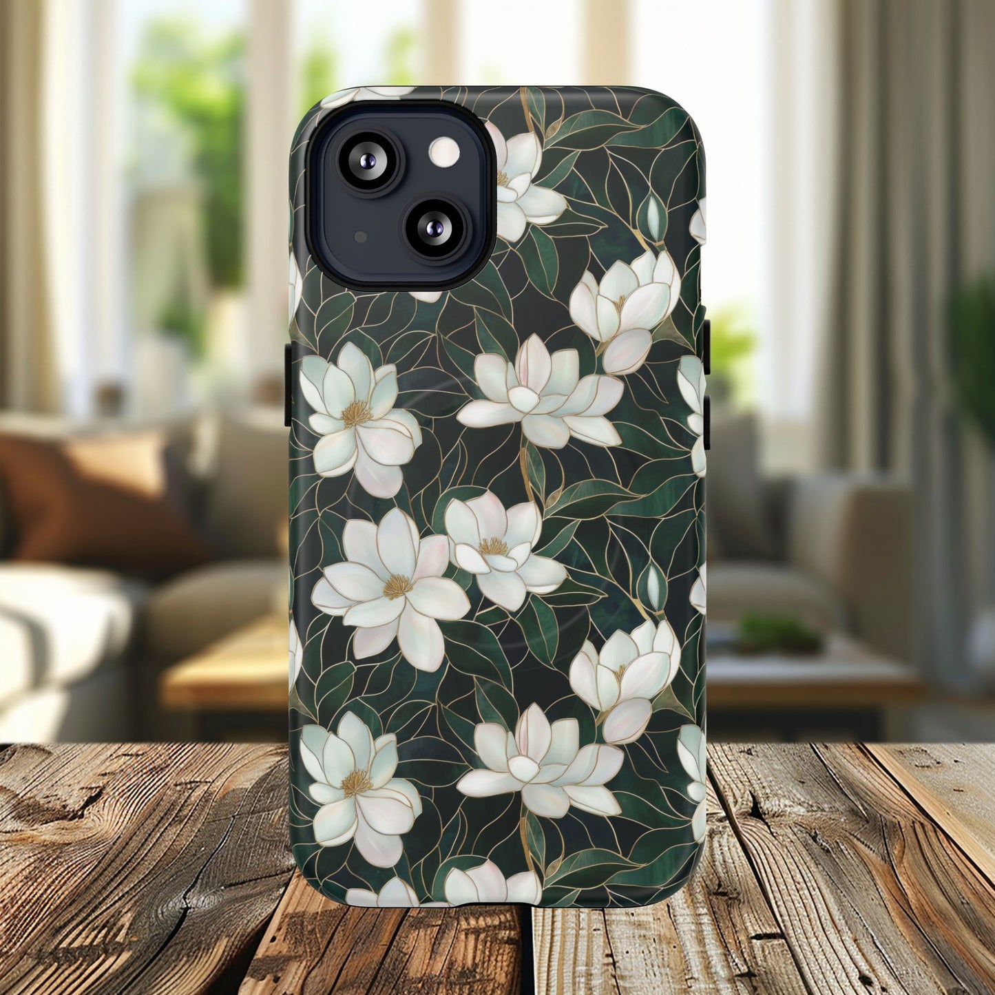 Midnight Magnolia Tough iPhone Magnetic Case, Stylish Stained Glass iPhone Protection, Nature Lover Gift, Spring Vibes