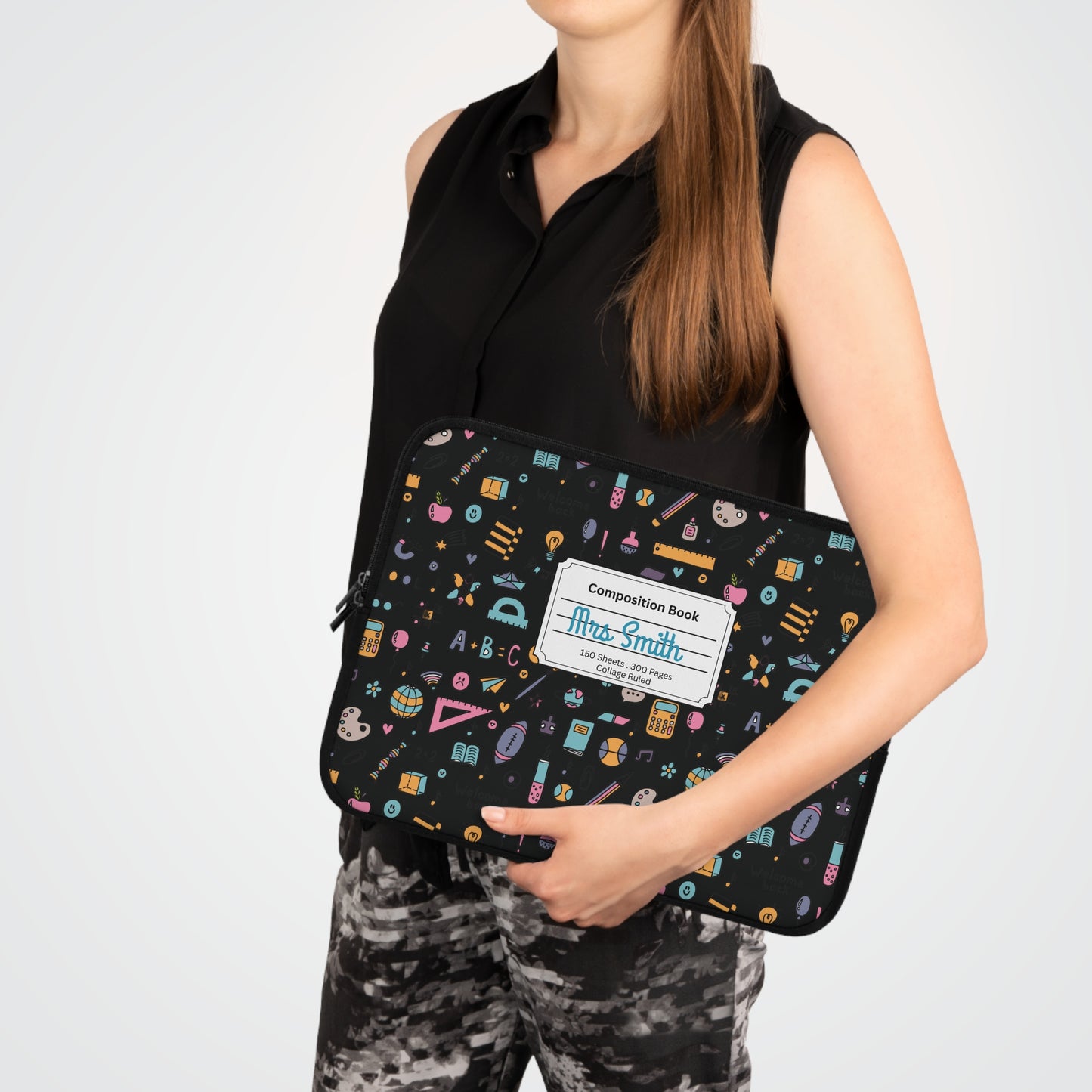 Personalized Chalkboard Chic Laptop Sleeve with Composition Book Inspired Design, Customizable Tech Case, School Supplies, Gift for Students, College Essentials, Back to School