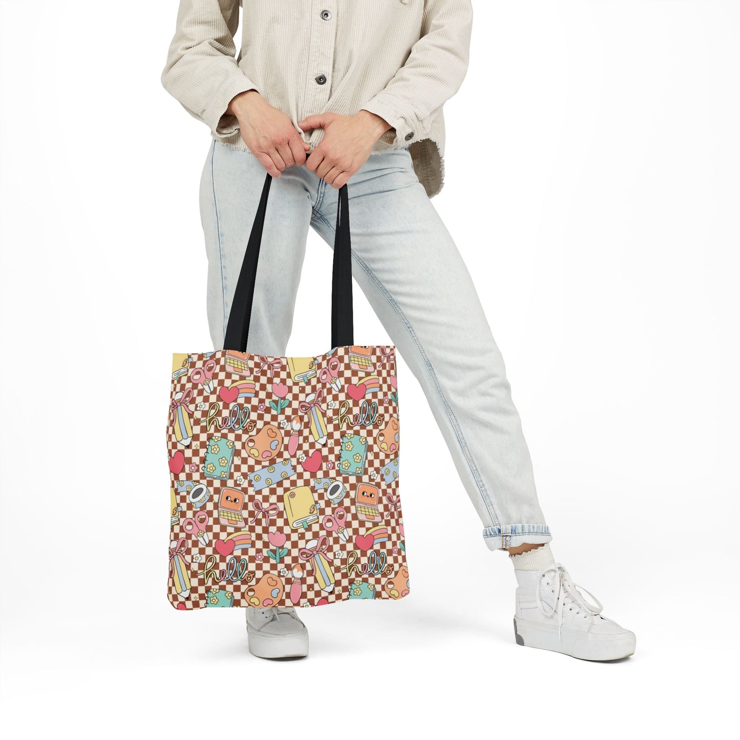 Personalized Brown Doodle Daydream Composition Book Inspired Canvas Tote Bag with Colorful Straps, Cute School Bag, Eco-Friendly Tote, Back to School Shopping Bag, Teacher Gift Idea