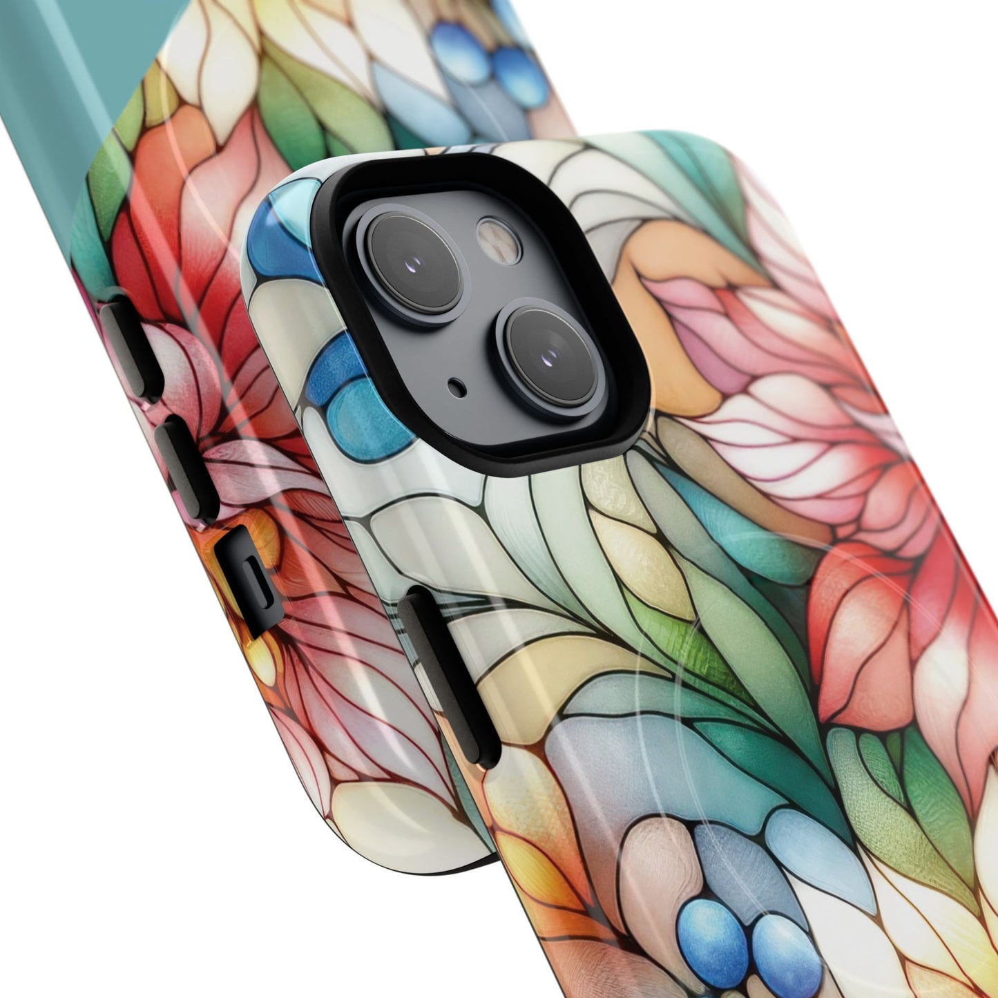 Personalized Radiant Gardenlight Stained Glass Tough MagSafe Magnetic Case, Vibrant Flower Cover, Durable Protective Case, Unique Gift for Her, Spring Elegance, iPhone® 13, 14, 15, 16, 17, Pro, Pro Max, Plus Cases.