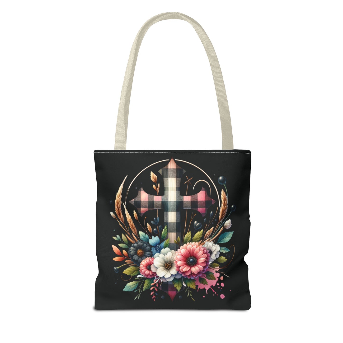 Faith and Floral Cross Heart Tote Bag