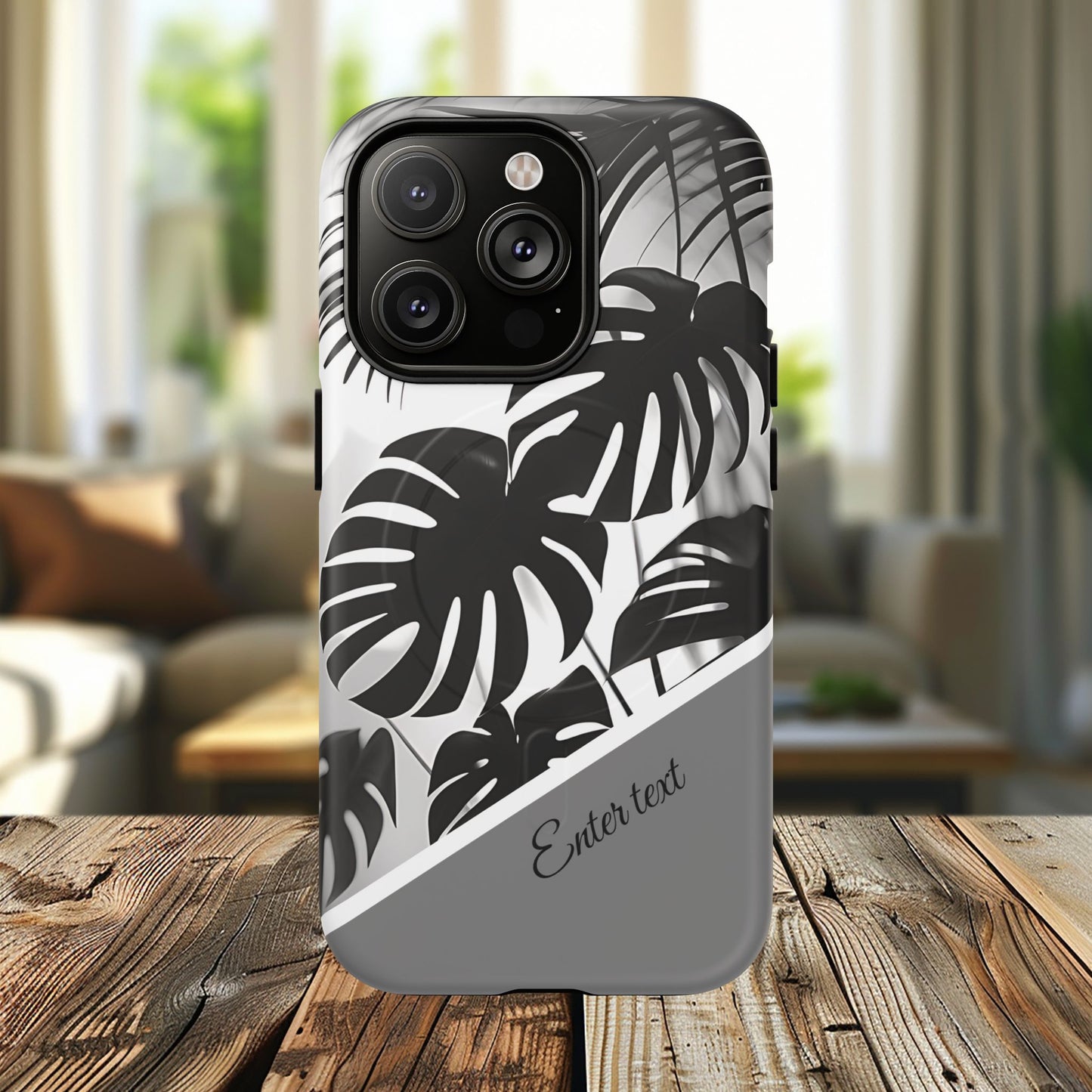 Personalized Monochrome Monstera Tropical Phone Case - Tough Magnetic MagSafe® Cases, Gifts for Nature Lovers, Stylish Phone Accessories, Gifts for Her.