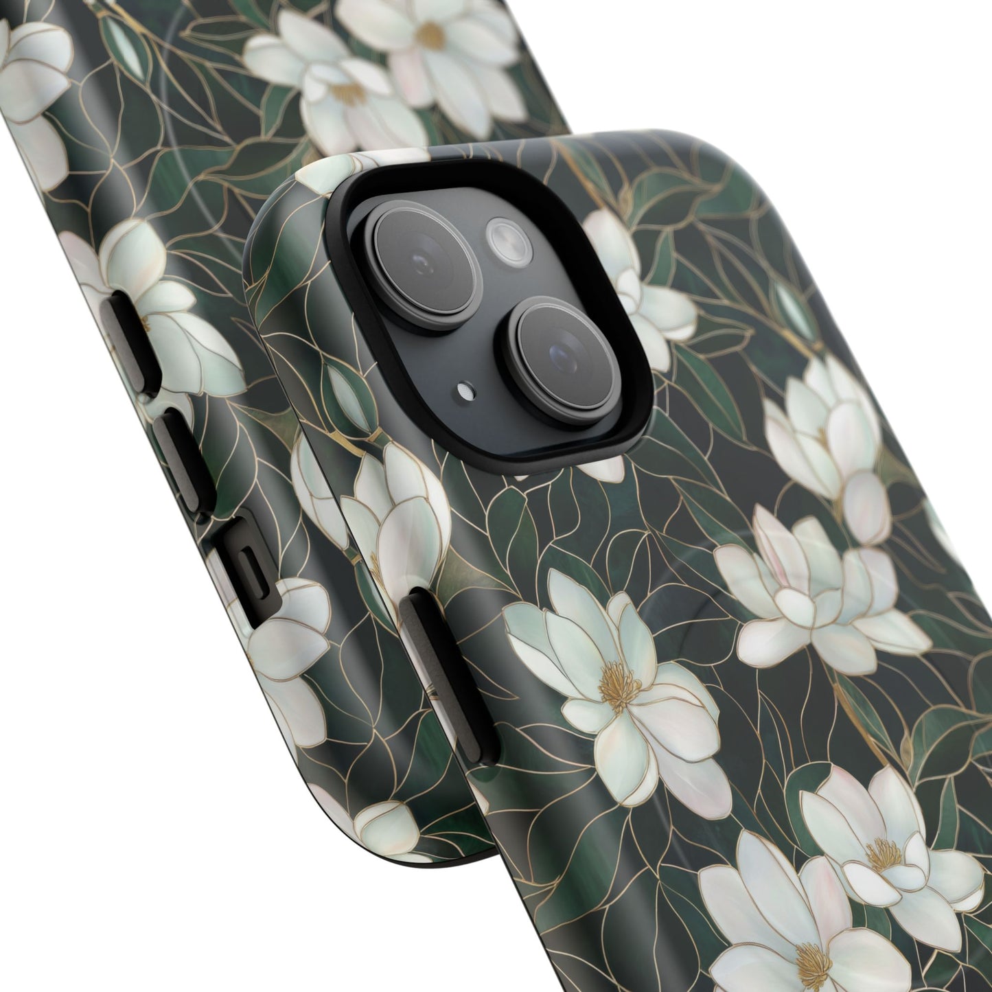 Midnight Magnolia Tough iPhone Magnetic Case, Stylish Stained Glass iPhone Protection, Nature Lover Gift, Spring Vibes