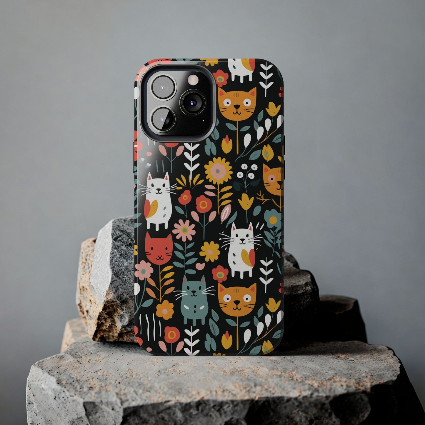 Whimsical Feline Garden iPhone and Samsung Tough Phone Cases,