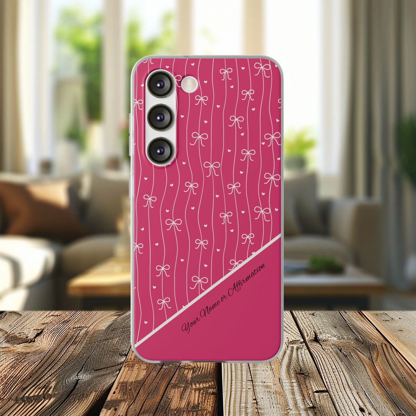 Personalized Pink Bow Coquette Slim Flexi iPhone and Samsung Cases — Custom Name or Affirmation