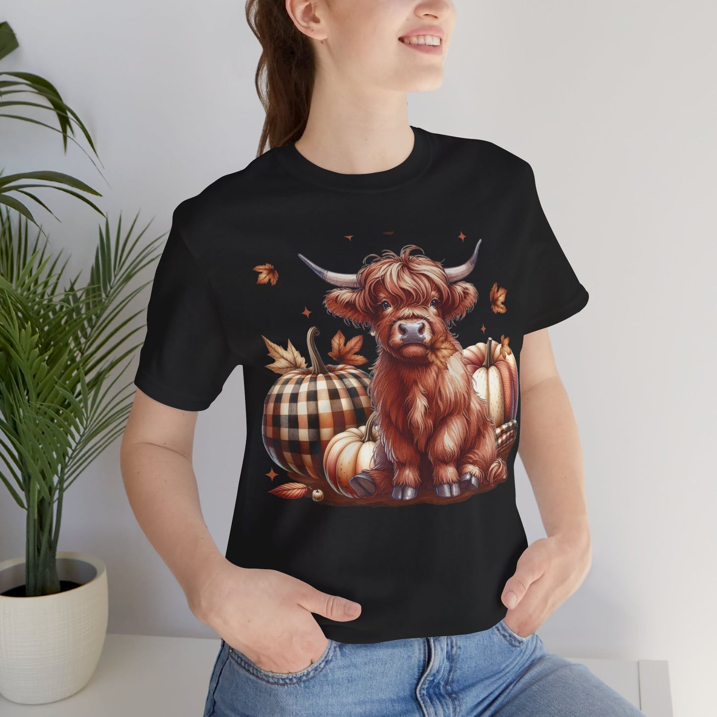 Autumn Highland Cow Charm Unisex Jersey Short Sleeve Tee