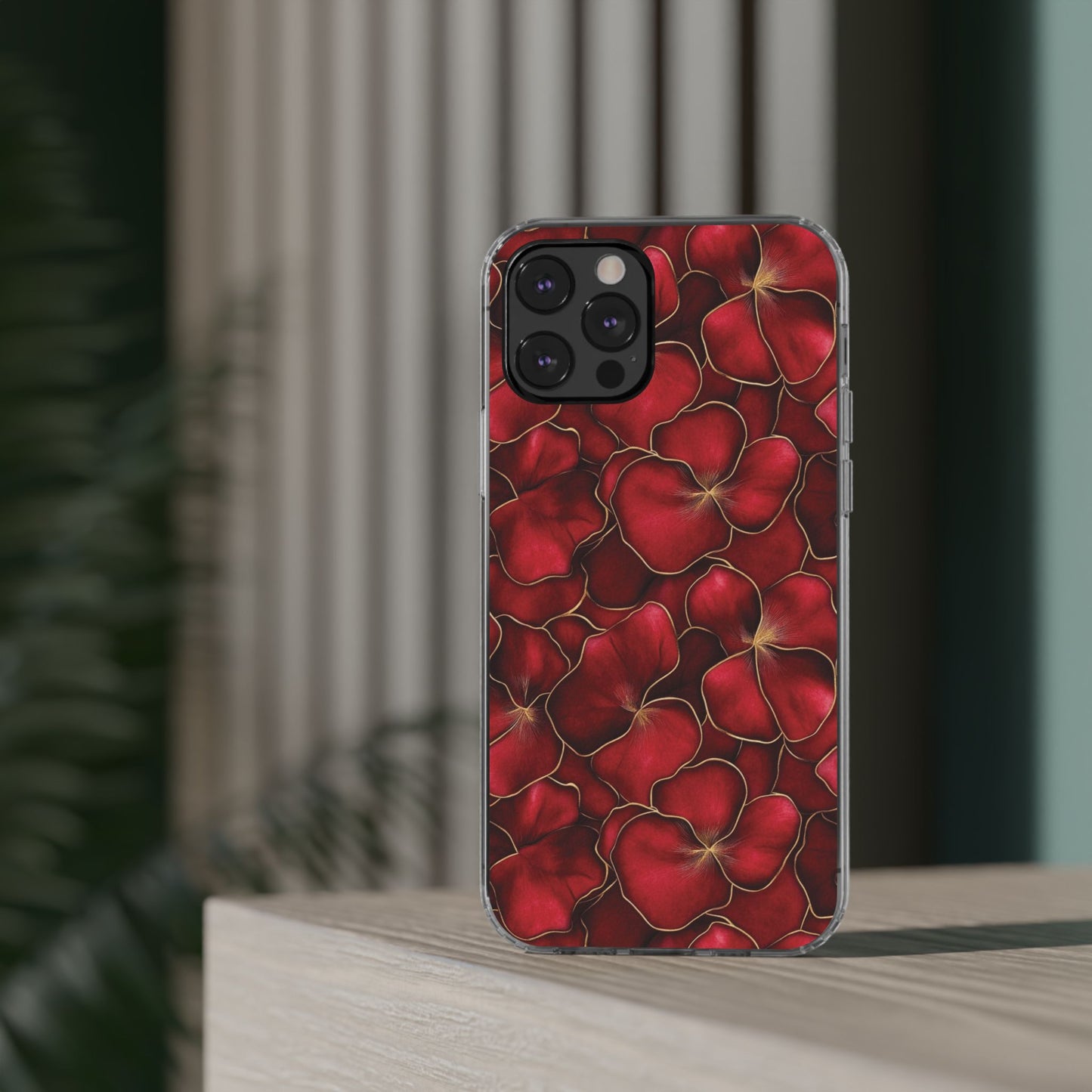 Velvet Petal Noir Floral Petal Clear Impact-Resistant iPhone and Samsung Case.