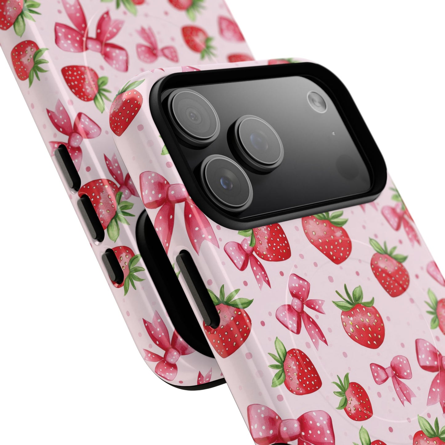Strawberry Blush Coquette Magnetic Tough iPhone Cases - Funky Fruit Cases, Floral iPhone Cover, Trendy Gifts, iPhone Accessories, Strawberry Lover