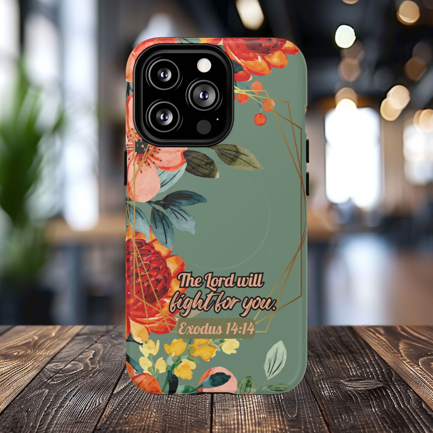 The Lord will Fight for You Exodus 14:14, Inspirational Gift, Tough iPhone Magnetic Case Scripture, Sunflower Bible Verse, MagSafe® iPhone® Tough Case, iPhone 14, iPhone 15, iPhone 16, Pro, Pro Max, Plus.