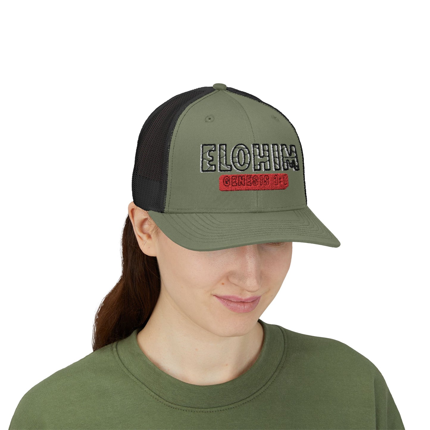 Embroidery Elohim Faith Snapback Trucker Cap - Religious Hat, Stylish Accessory, Gift for Believers, Casual Wear, Outdoor Events, Faith-Based, Name of GOD.