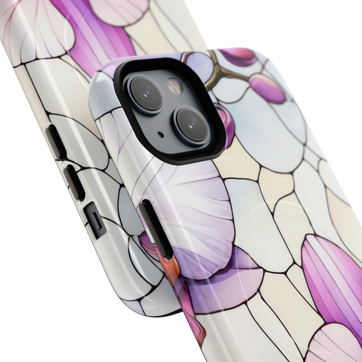 Orchid Grace Tough iPhone Magnetic Case, Protective iPhone Cover, Trendy Stained Glass Design, Floral Gift, Unique iPhone Accessory, Durable iPhone Case