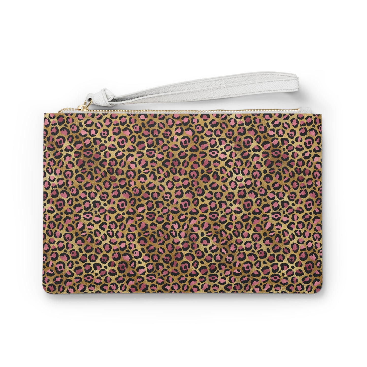 Leopard Luxe Clutch Bag - Vegan Leather Saffiano Pattern Fashionista On-the-Go Zip Fastening Wrist Strap.