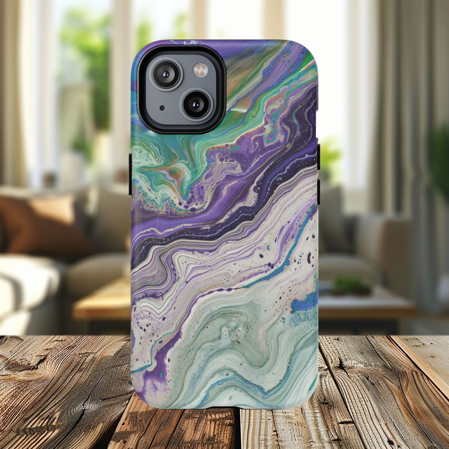 Stylish Purple Acrylic Tough Magnetic iPhone Cases, Unique Protective Cases for iPhone, Colorful Marble Design, Great Gift for iPhone Lovers