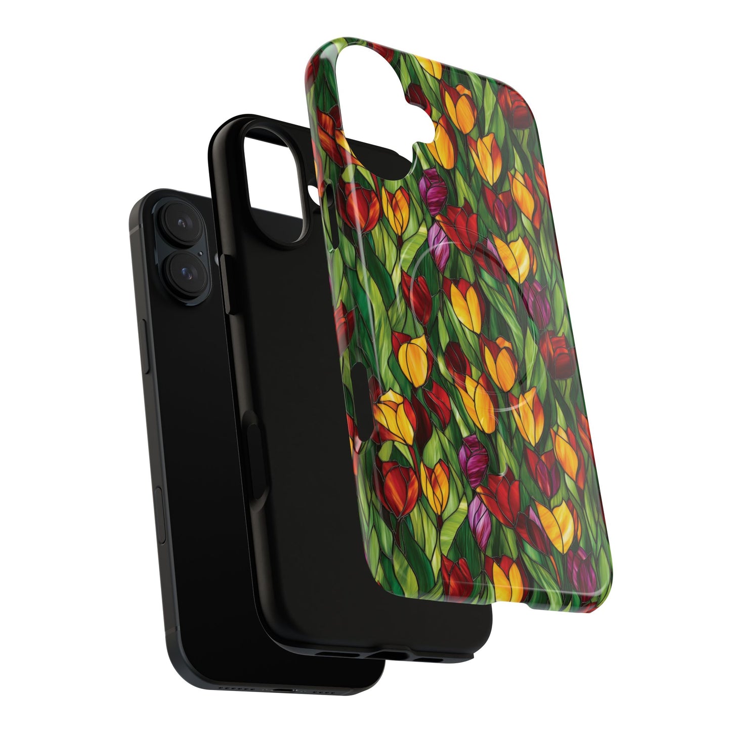 Floral Luminous Whirl Tough Magnetic iPhone Case, Stylish Protection for Everyday Life, Gift for Flower Lovers, Unique iPhone Accessory, Stained Glass iPhone Protection.