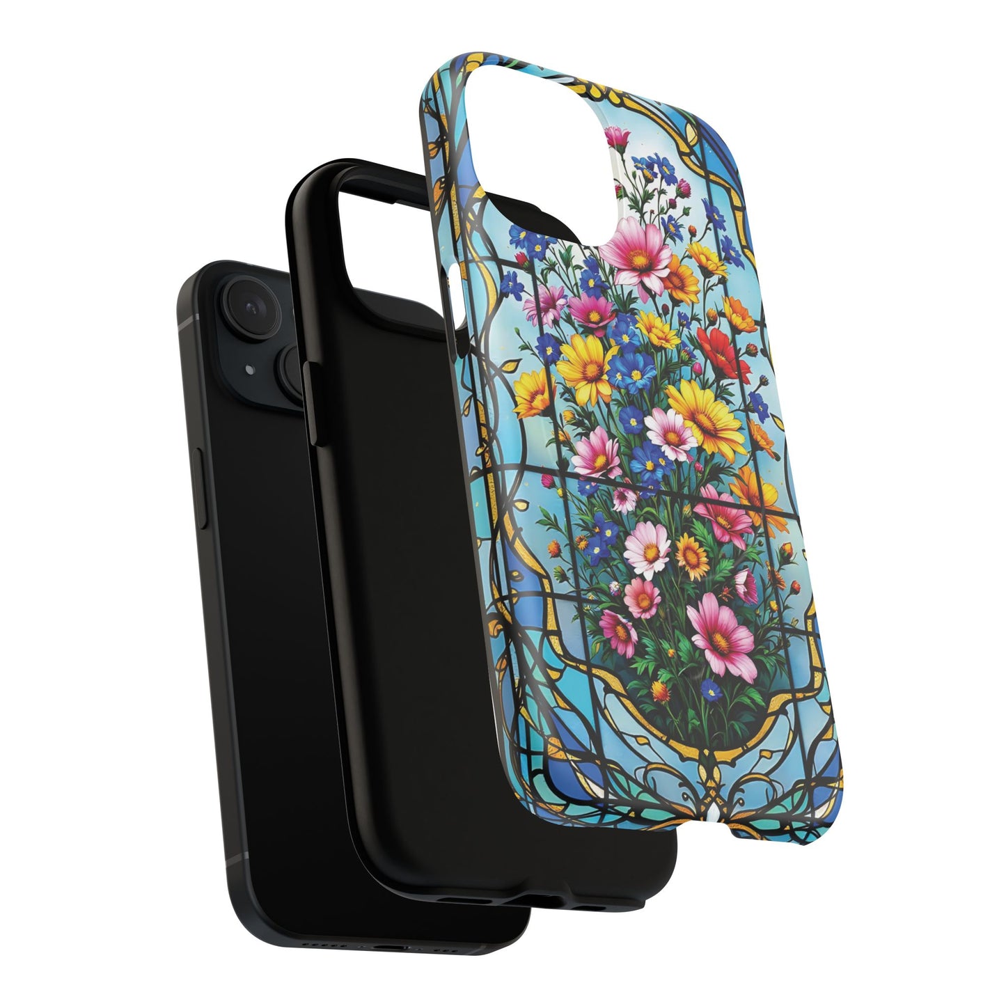 Floral Stained Glass Tough Magnetic Case, Durable Phone Cover, Gift for Nature Lovers, Unique Floral Design, Phone Accessories for All Occasions.