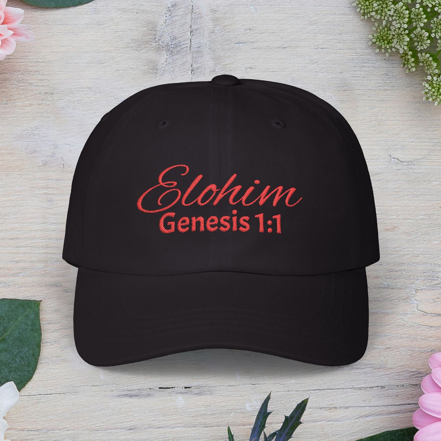 Classic Embroidery Dad Cap with 'ELOHIM, GENESIS 1:1' - Faith-Based Hat, Casual Wear, Gift for Dad, Christian Accessory, Summer Fashion