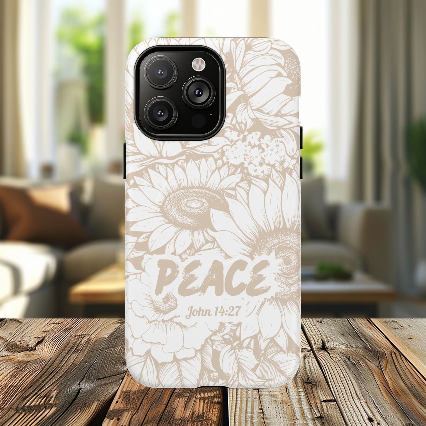 Peace I Leave with You John 14:27, Inspirational Gift, Tough iPhone Magnetic Case Scripture, Sunflower Bible Verse, MagSafe® iPhone® Tough Case, iPhone 14, iPhone 15, iPhone 16, Pro, Pro Max, Plus.