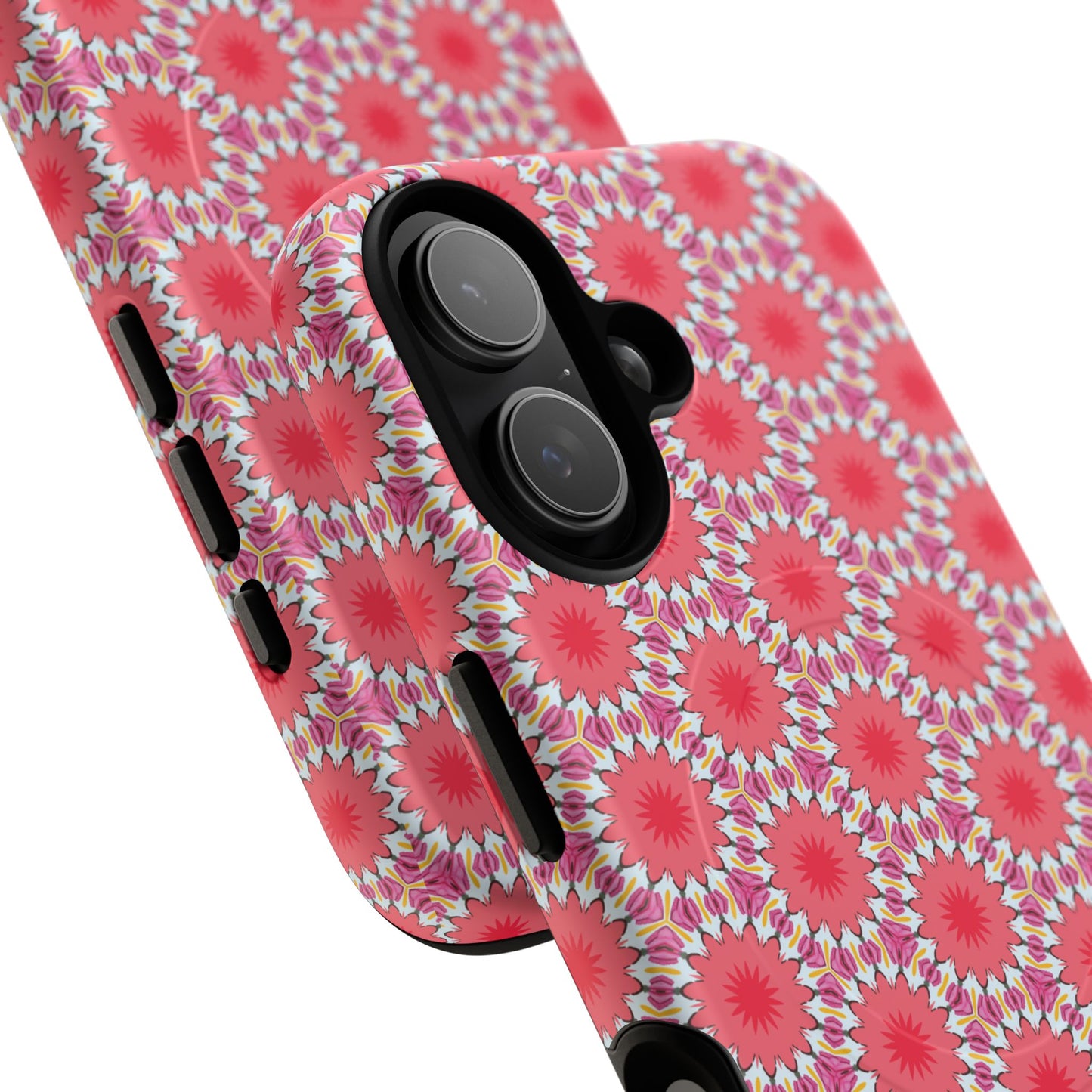Roseburst Mosaic Vibrant Flower Pattern iPhone Case, Stylish iPhone Cover, Tough Magnetic Case, Floral Gift, Trendy Accessory for Her