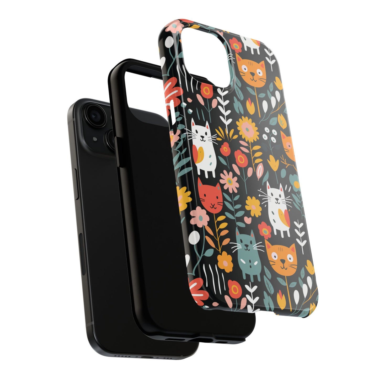 Whimsical Feline Garden iPhone and Samsung Tough Phone Cases