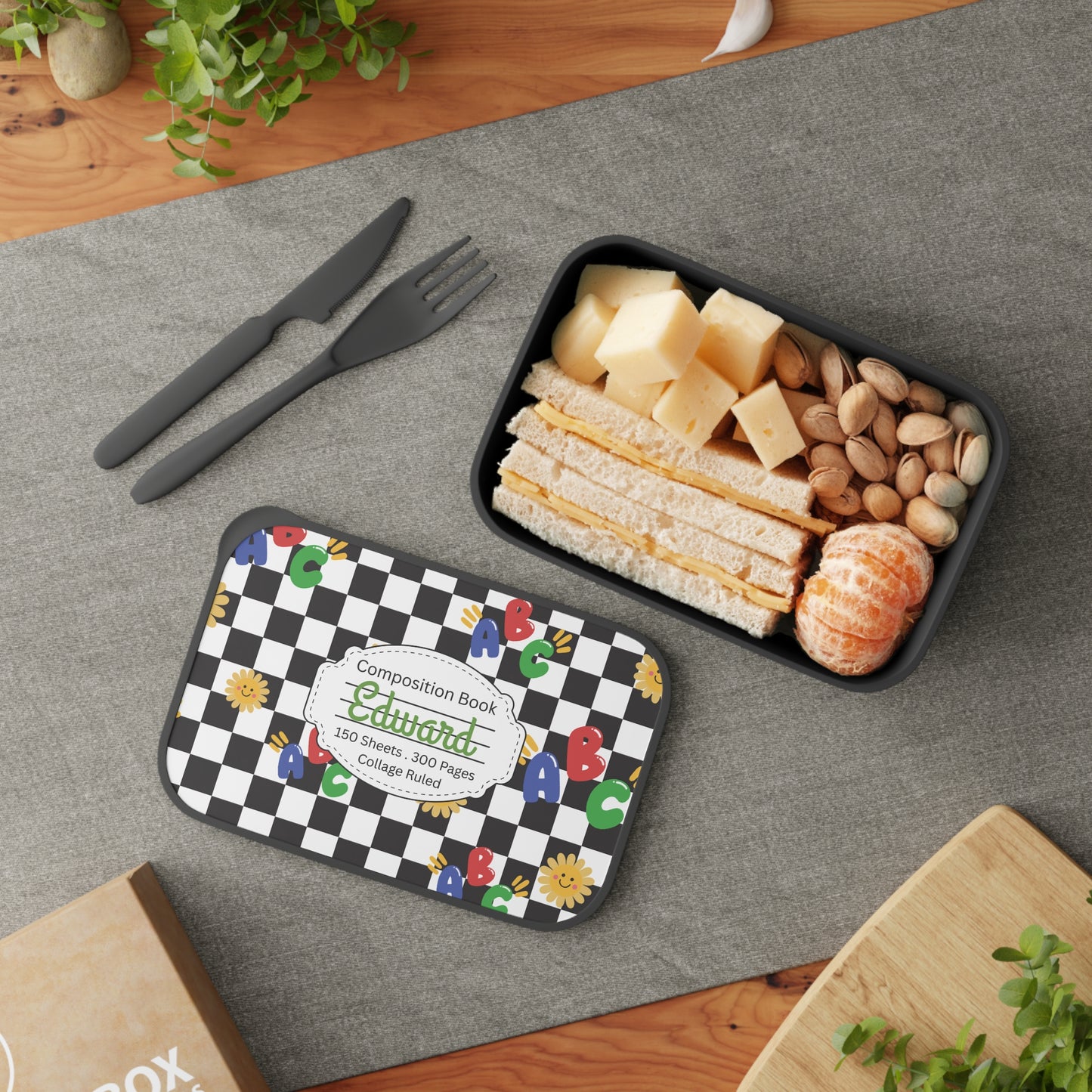 Personalized Schoolyard Chic Composition Book Composition Book Inspired Bento Box, Fun Lunch Container, School Lunch, Meal Prep, Kids' Utensils, Back to School, Child's Lunchbox