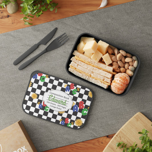 Personalized Schoolyard Chic Composition Book Composition Book Inspired Bento Box, Fun Lunch Container, School Lunch, Meal Prep, Kids' Utensils, Back to School, Child's Lunchbox