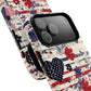 Patriotic Floral Phone Case, Tough Magnetic Cases, American Flag Design, Gift for Her, Independence Day Accessories