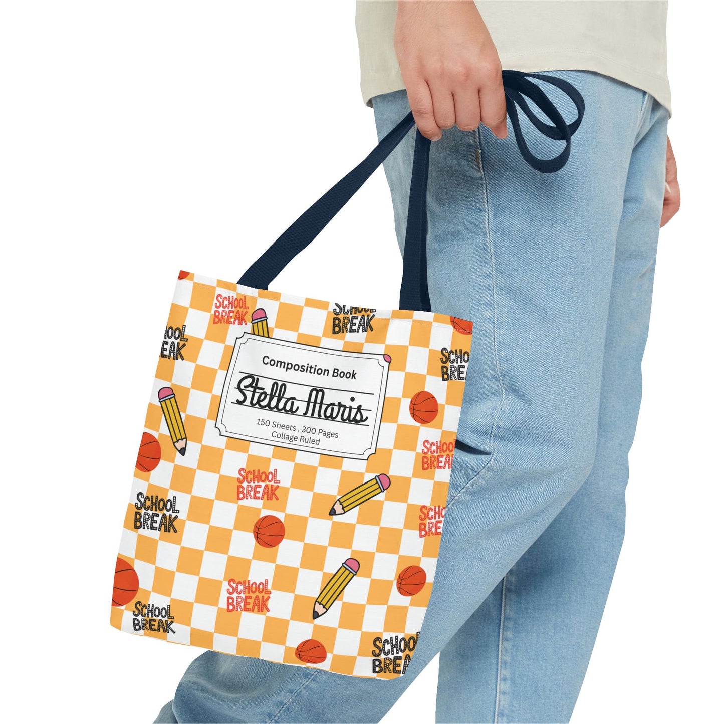 Personalized Orange Schoolyard Chic Composition Book Inspired Tote Bag, Back to School Tote, Teacher Gift, Kids Bag, Custom Name Bag, Educational Accessories, Back to School Tote Bag.