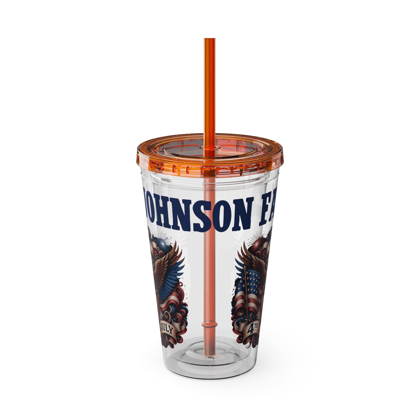 Patriotic Eagle 16oz Tumbler with Straw — "Happy 4th of July" USA Design