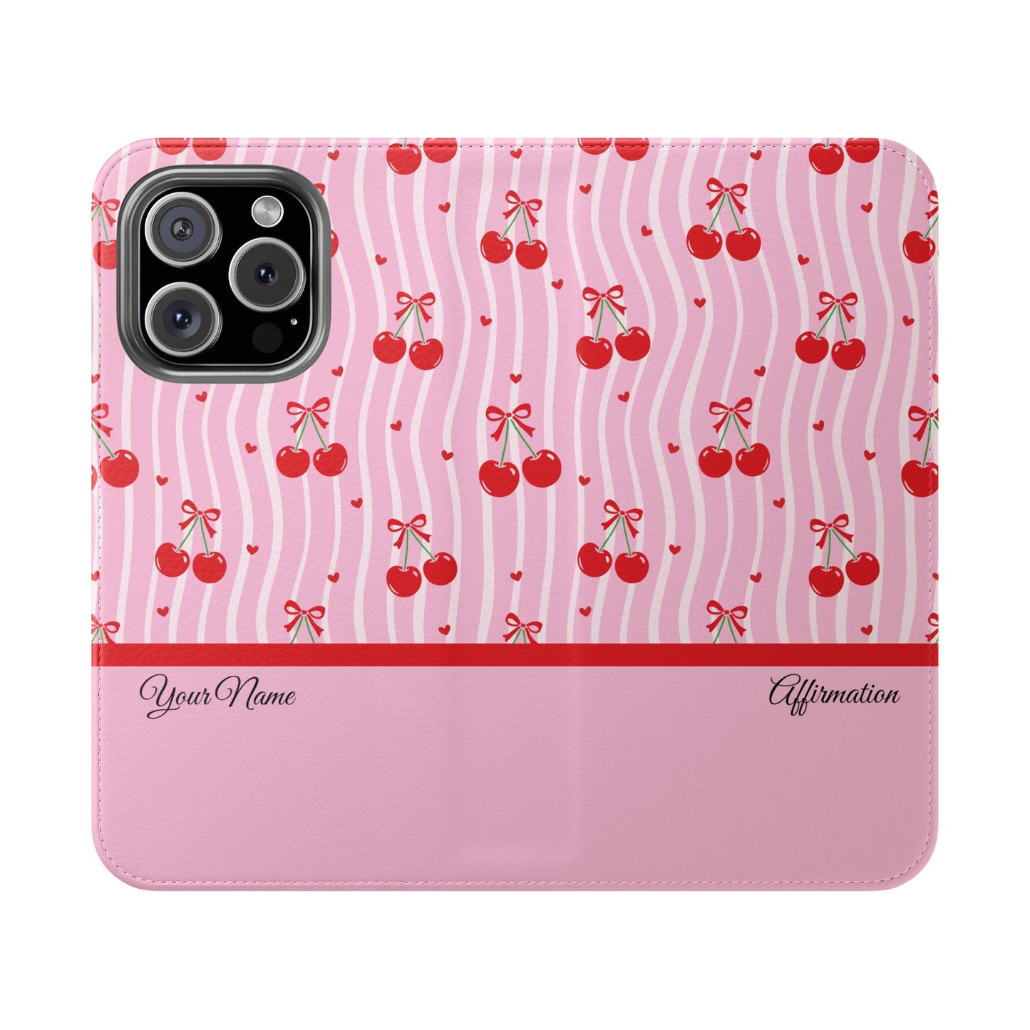 Personalized Cherry Blossom Dreams Flip iPhone and Samsung Cases — Wallet Folio with Name & Affirmation.