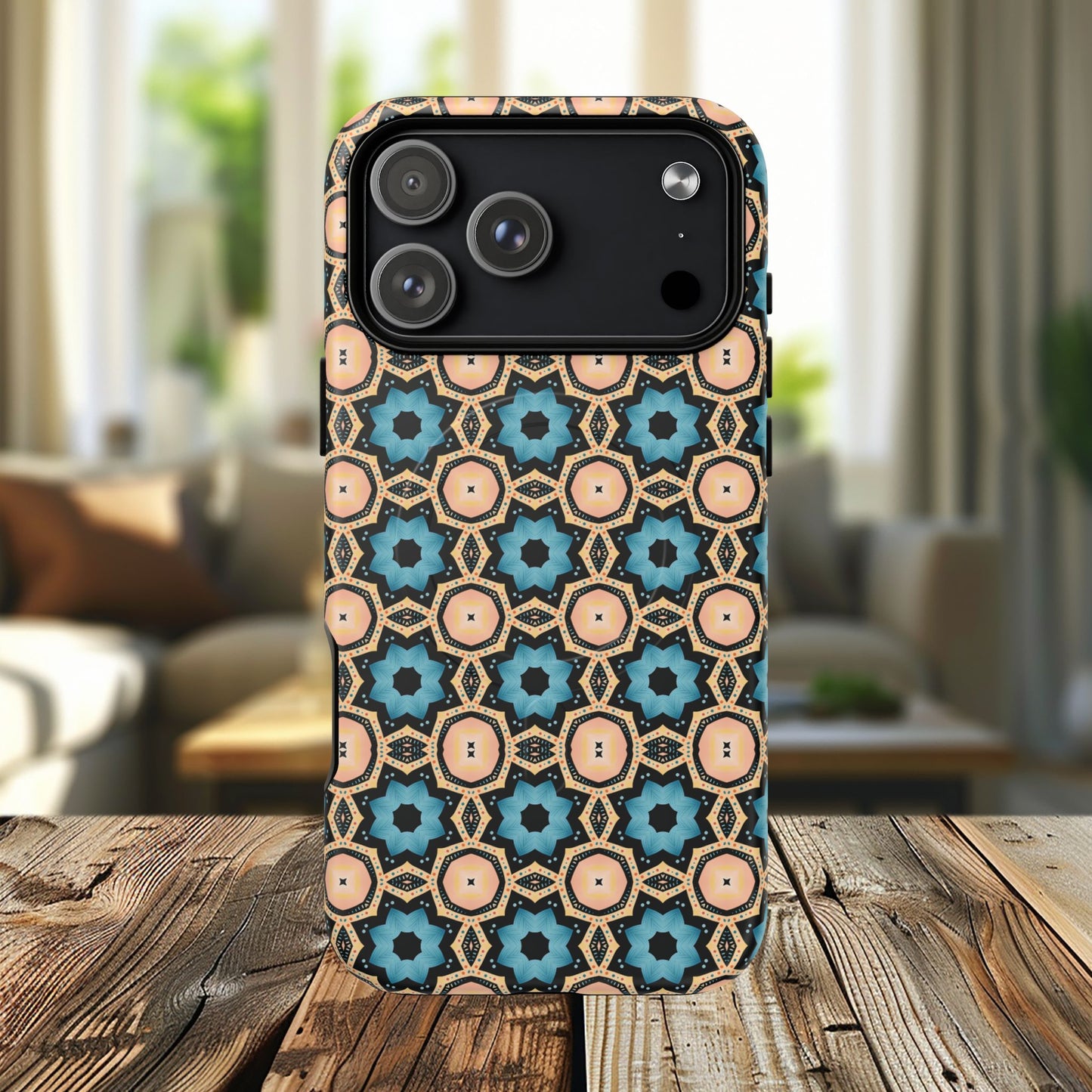 Sahara Star Mosaic Colorful Geometric iPhone Cases, Tough Magnetic iPhone Cases, Vibrant Design iPhone Cover, Durable iPhone Protection, Stylish Tech Accessories.