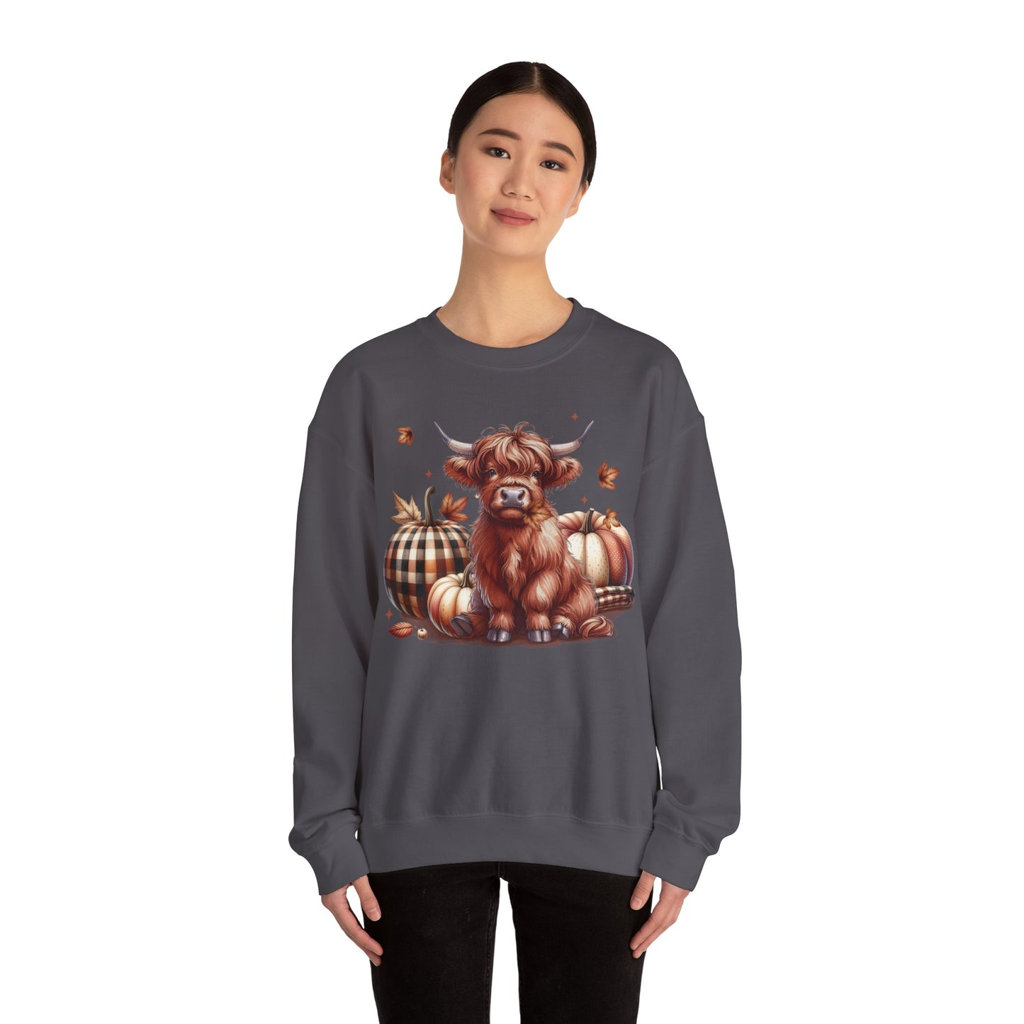 Autumn Highland Cow Charm Unisex Heavy Blend™ Crewneck Sweatshirt