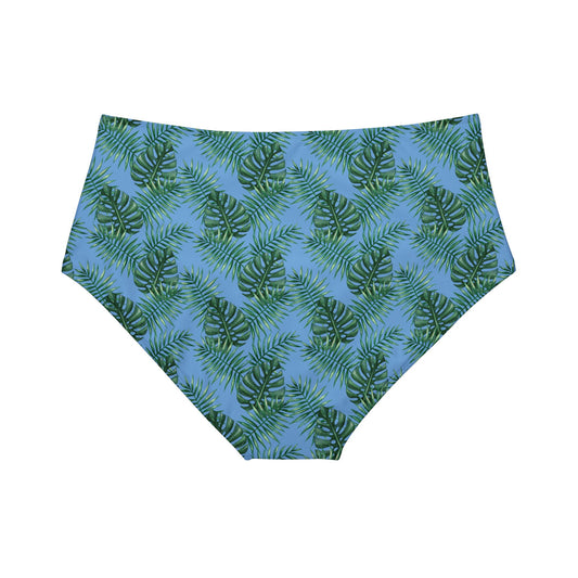 Blue Tropical Bliss High-Waist Hipster Bikini Bottom (AOP)