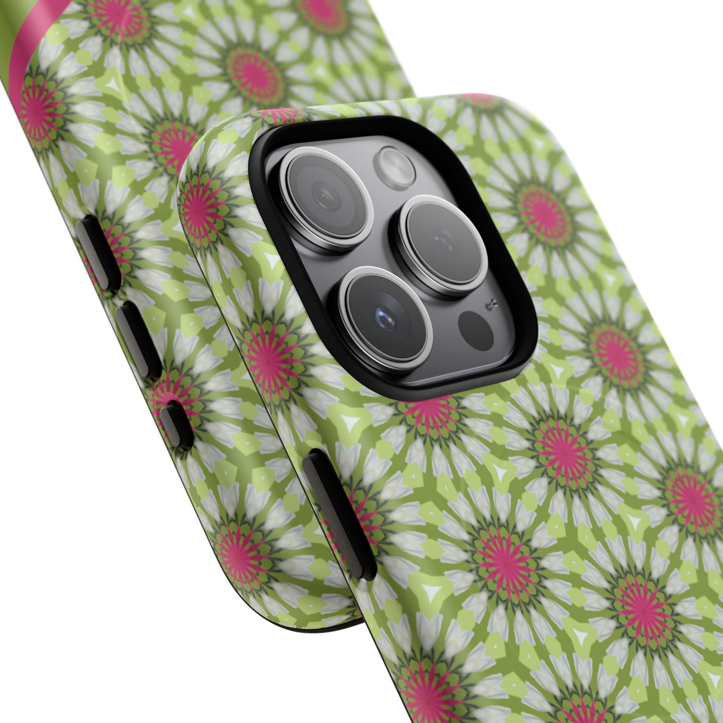 Personalized Meadow Mandala Bloom Vibrant Flower  — Green & Pink Geometric Daisy Design