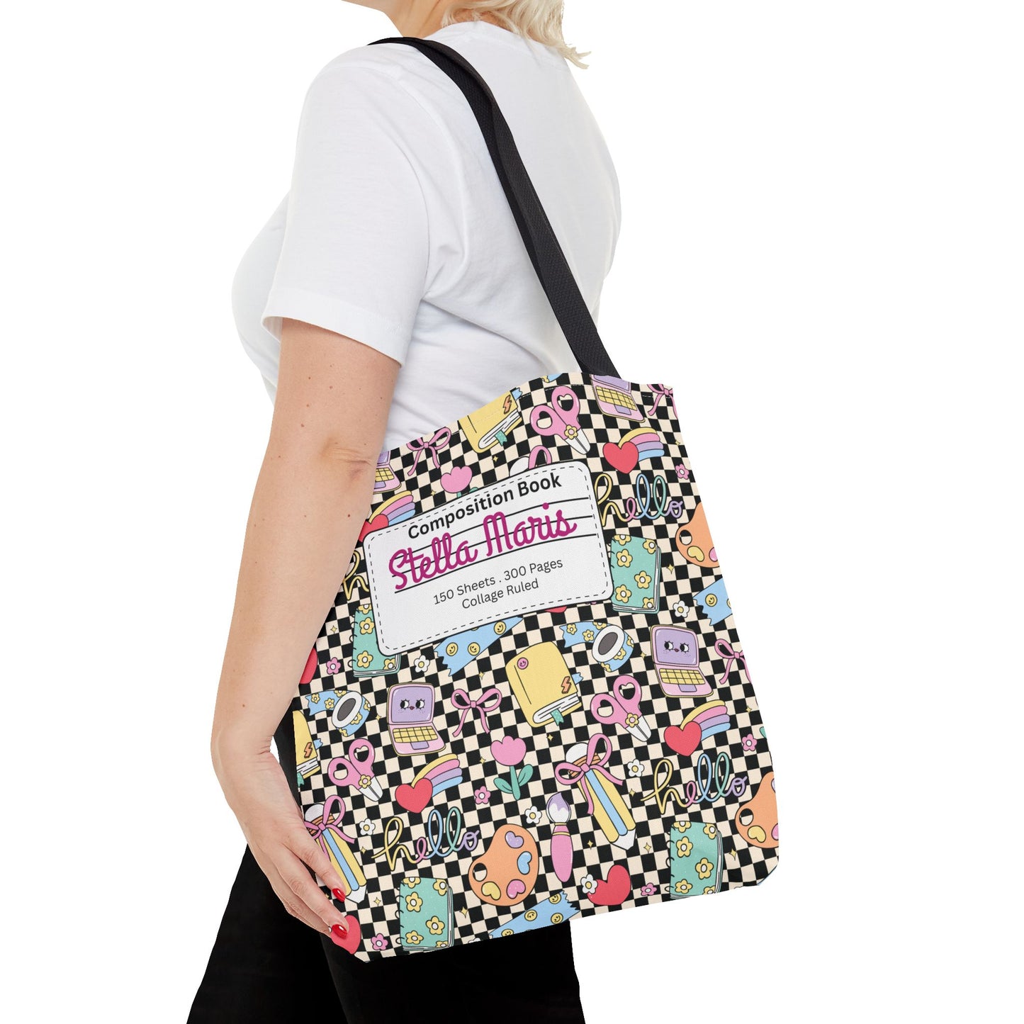 Personalized Black Doodle Daydream Composition Book Inspired Tote Bag, Back to School Tote, Teacher Gift, Kids Bag, Custom Name Bag, Educational Accessories, Back to School Tote Bag.