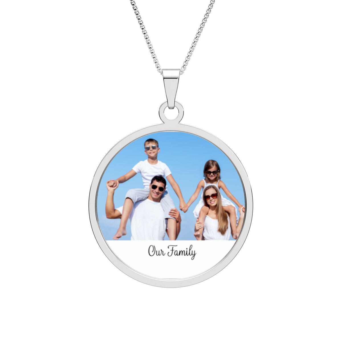 Round Photo Pendant Necklace — Personalized 'Our Family'  or Pet Memory Locket