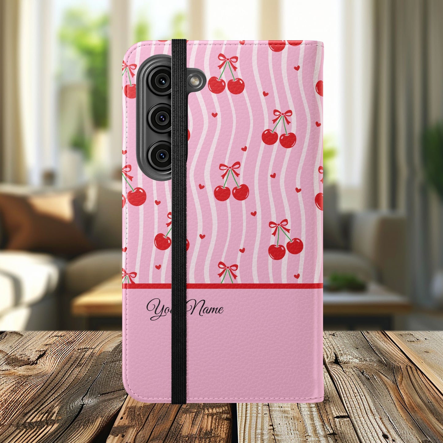 Personalized Cherry Blossom Dreams Flip iPhone and Samsung Cases — Wallet Folio with Name & Affirmation.