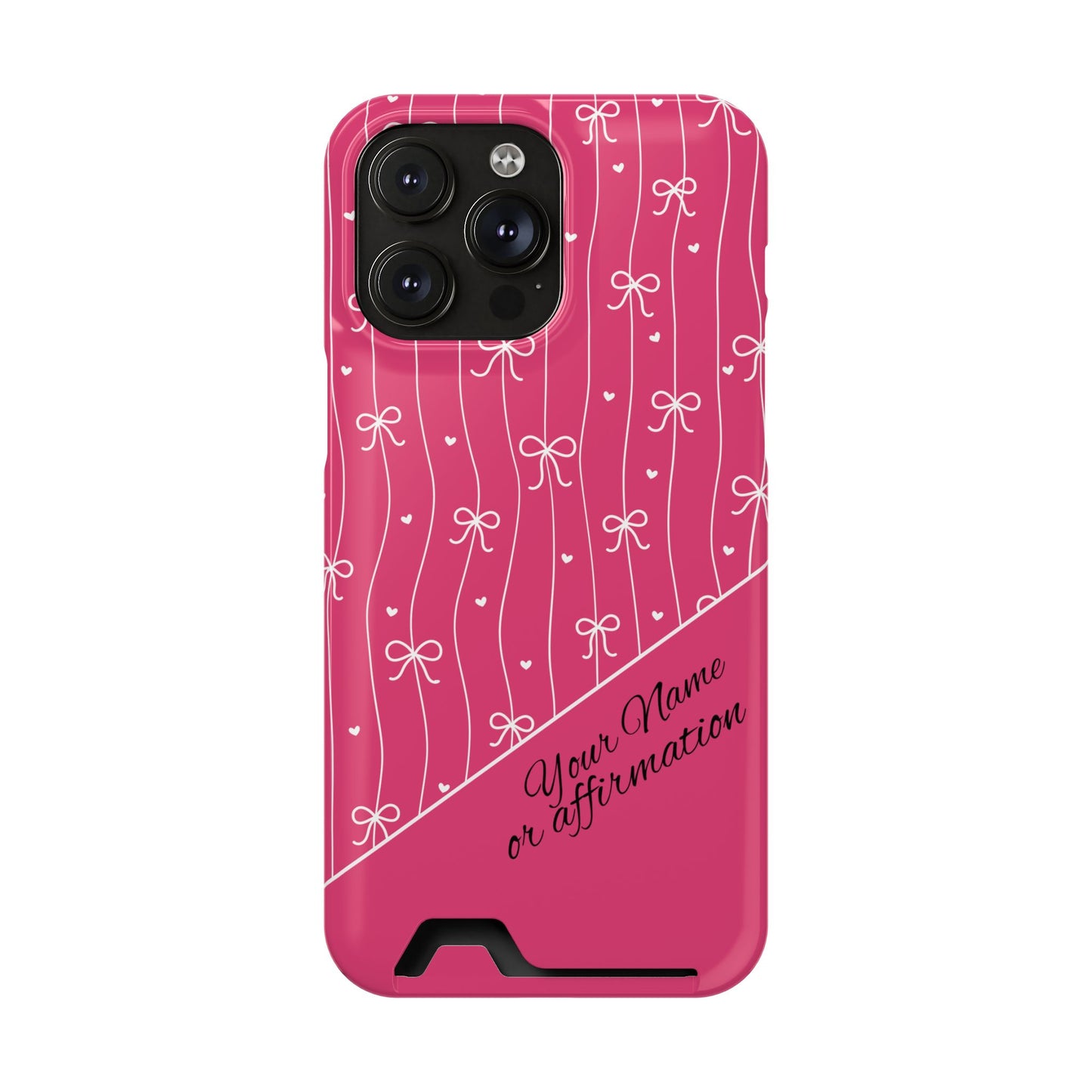 Personalized Pink Bow Coquette iPhone and Samsung Card Case — Custom Name or Affirmation
