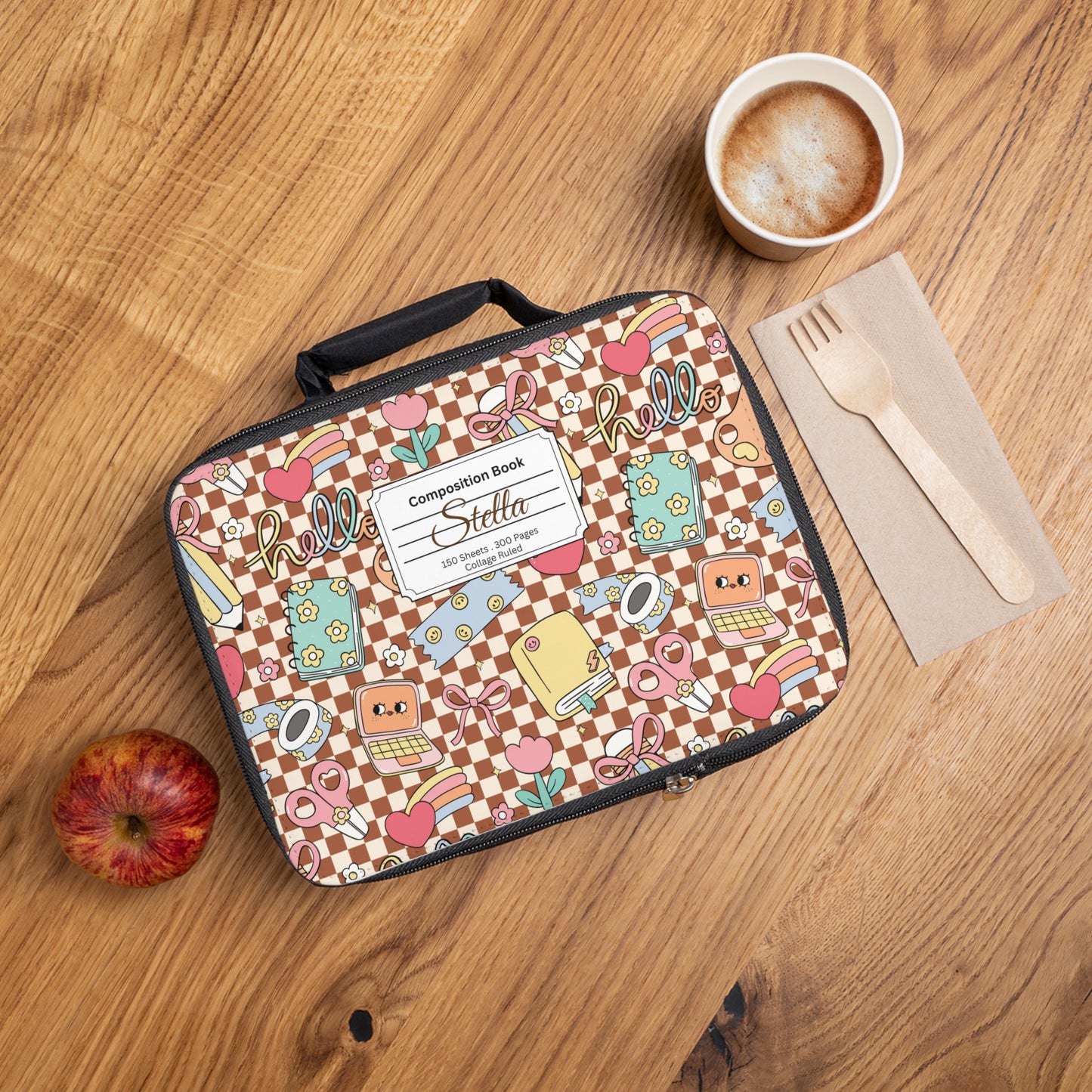 Personalized Brown Doodle Daydream Composition Book Inspired Colorful Kids Lunch Bag for School, Snack Bag, Lunch Tote, Lunchbox, Kids' Bag with Fun Back to School Design