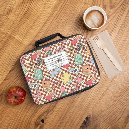 Personalized Brown Doodle Daydream Composition Book Inspired Colorful Kids Lunch Bag for School, Snack Bag, Lunch Tote, Lunchbox, Kids' Bag with Fun Back to School Design