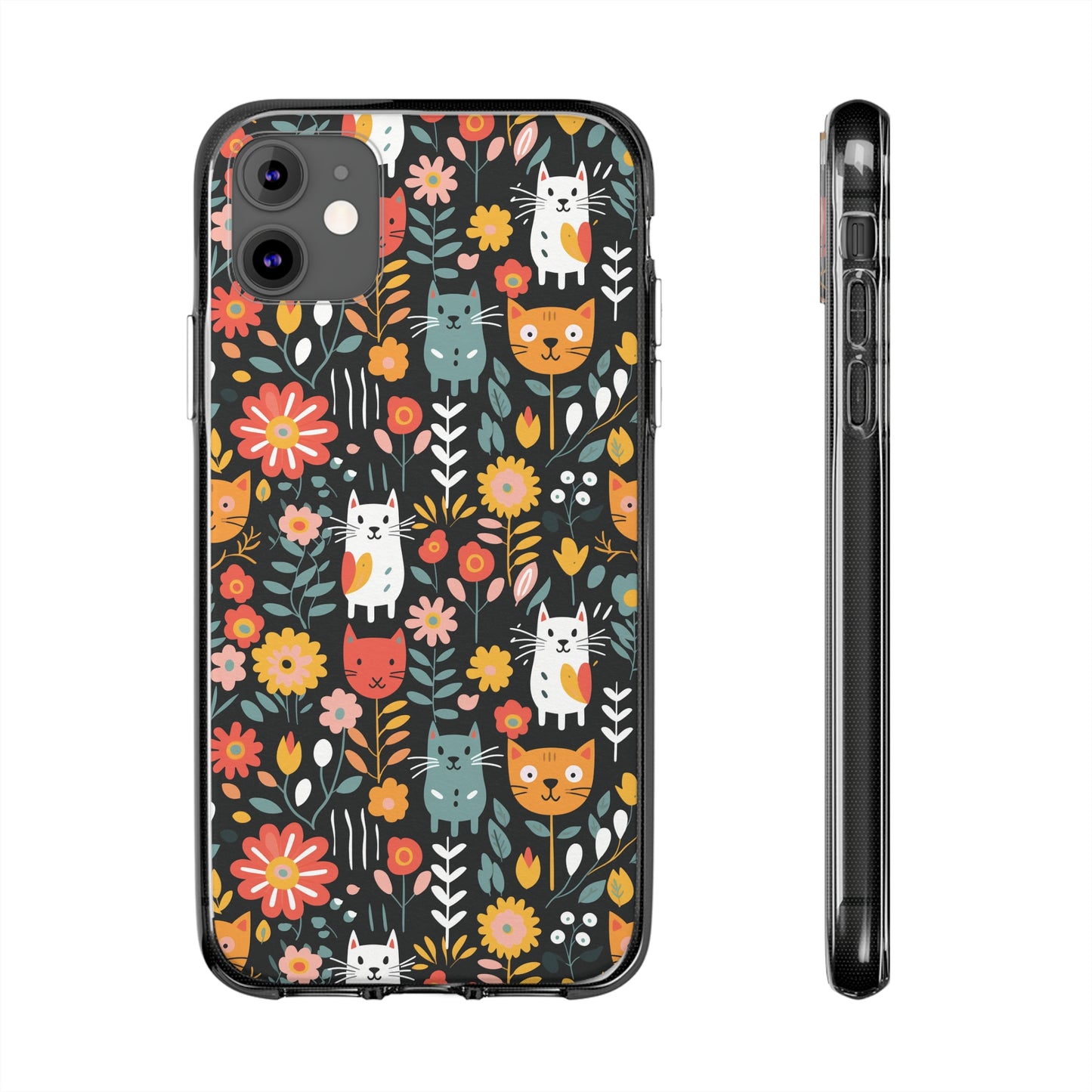 Whimsical Feline Garden Clear Silicone iPhone Cases