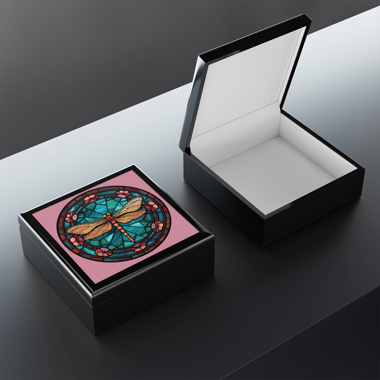 Dragonfly Stained Glass Jewelry Box — Decorative Trinket & Keepsake Case