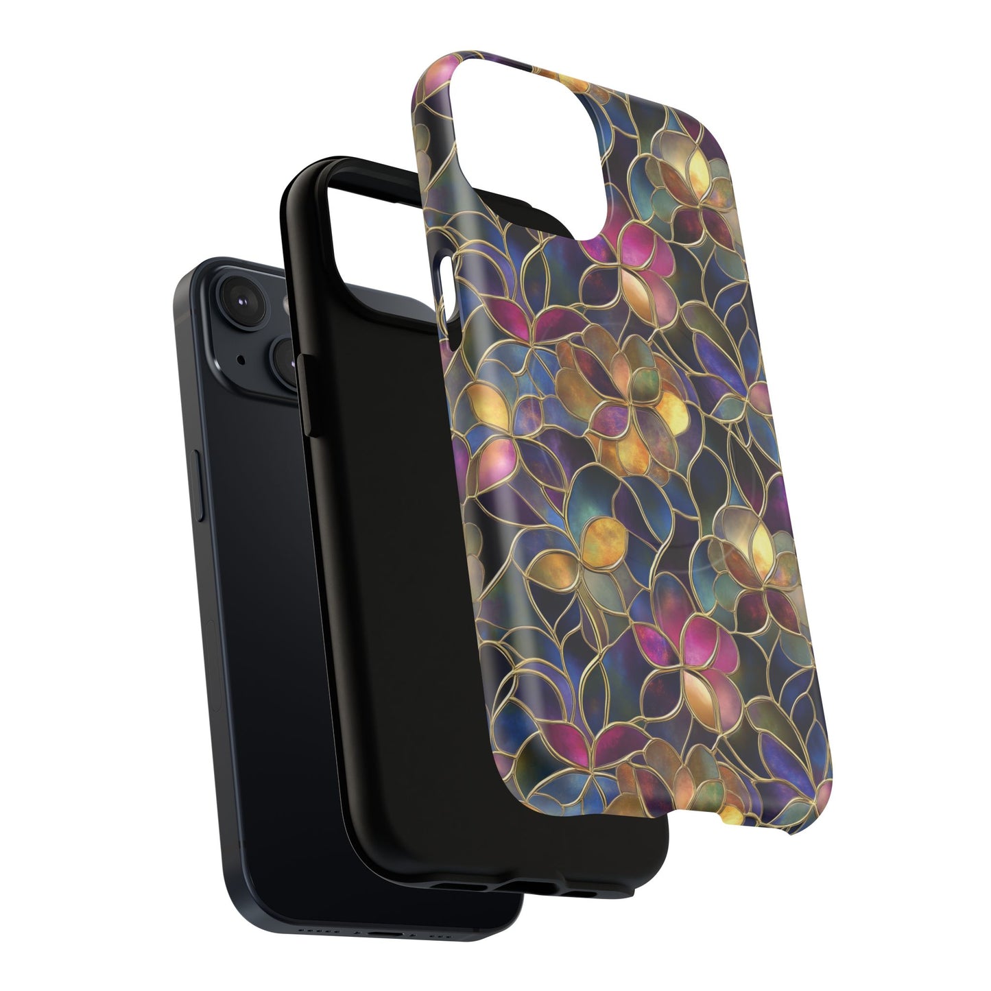 Chromatic Bloom Tough iPhone Magnetic Case, Tough iPhone Cover, Floral iPhone Accessory, Birthday Gift, Elegant Tech Decor, MagSafe Stained Glass Pattern.